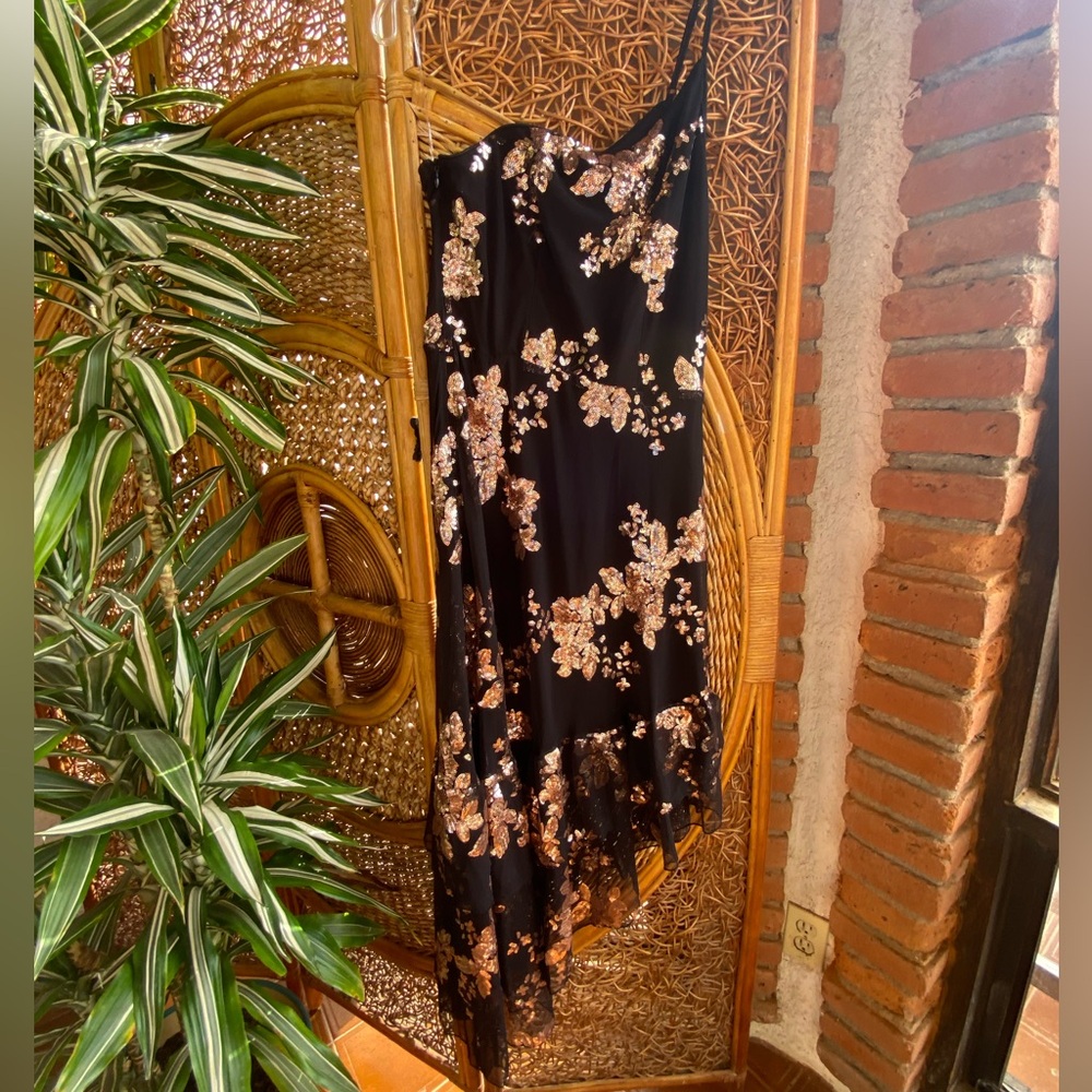 Dress Forum Black One Shoulder Ruffled Sequence Dress